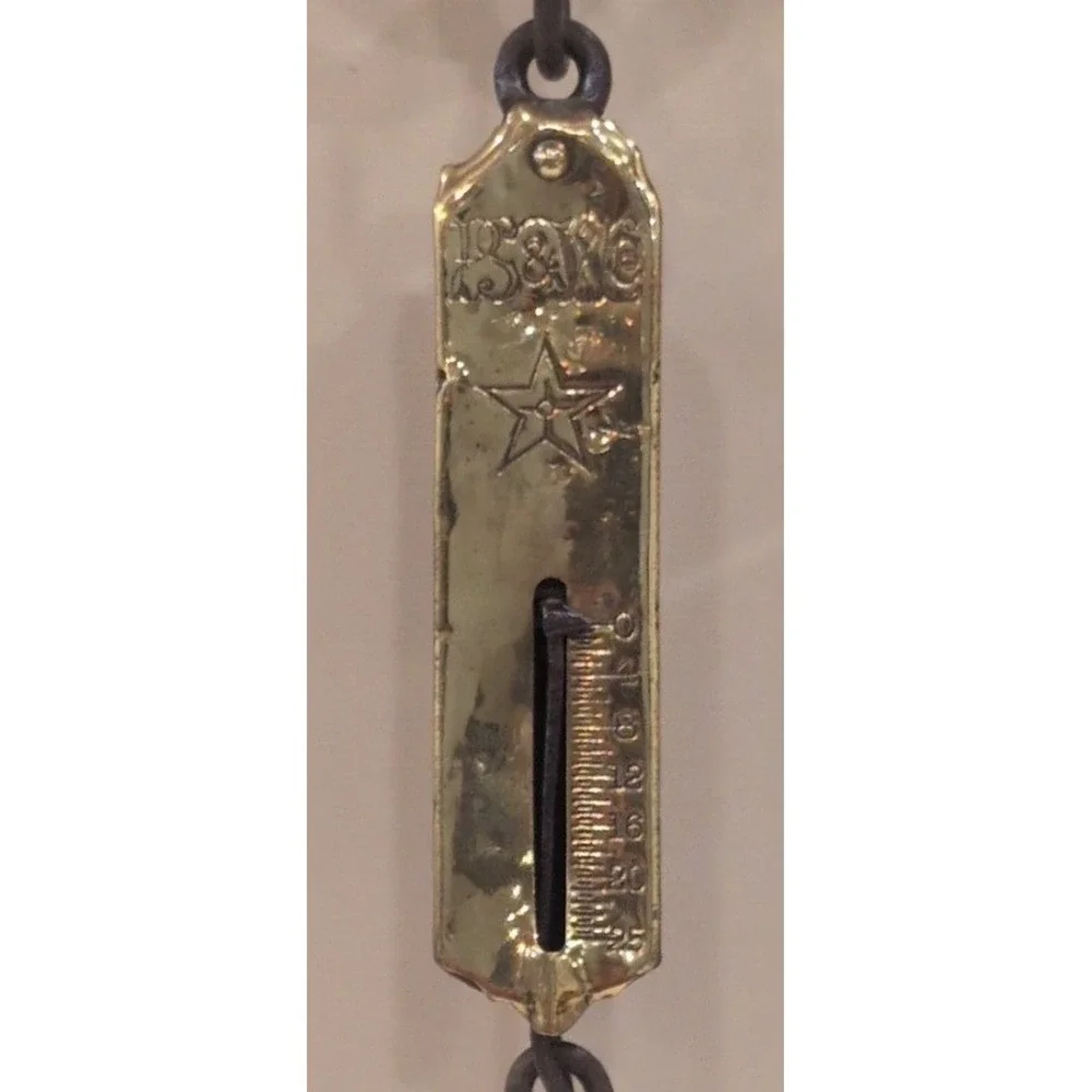 Vintage PS & W Co. Brass Hanging Scale 25 lb Star Antique 8.5 inch 1890-1910 - Picture 1 of 10